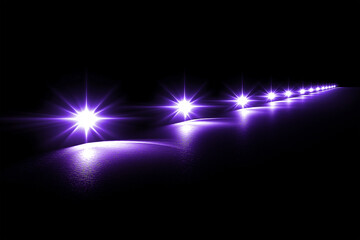 Bright Christmas lights with lens flare effects, aligned on a horizontal line in a dark black background, for overlay or screen filter, with a minimalist and futuristic vibe