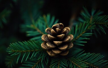 Natural pinecone among fir needles