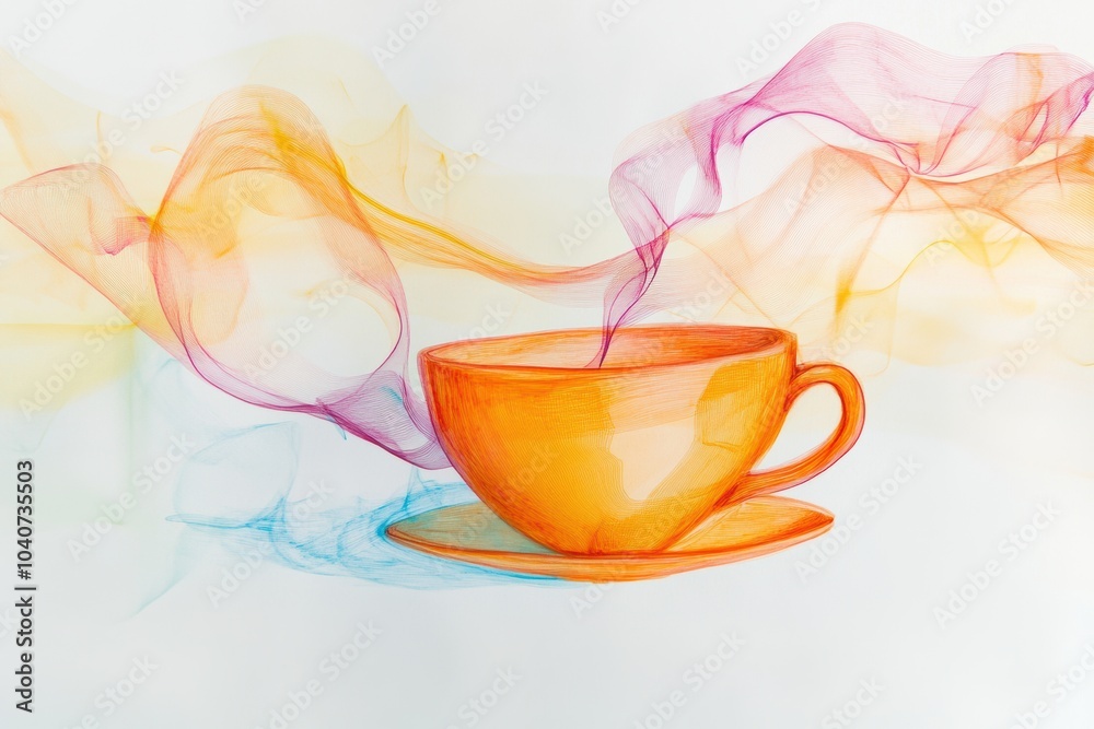 Poster a simple line drawing showcases a tea cup with soft steam spiraling upwards, emphasizing warmth and 