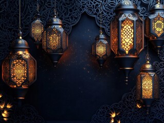 Elegant Arabic Lanterns with Intricate Patterns and Soft Glow