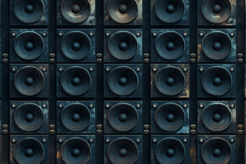 pattern of black vintage speakers, music wall, sound equipment, black, boxes, loudspeakers,...