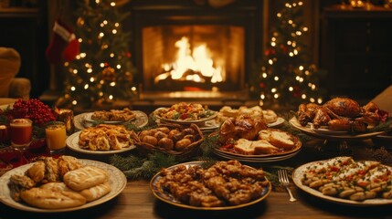 christmas holiday sofa decorated with various meals