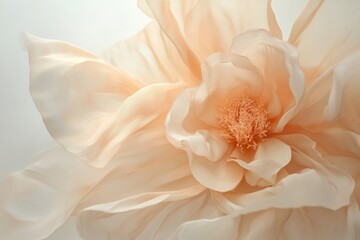 Obraz premium A delicate vintage silk flower dances in the autumn breeze, showcasing muted beige hues against a soft white background