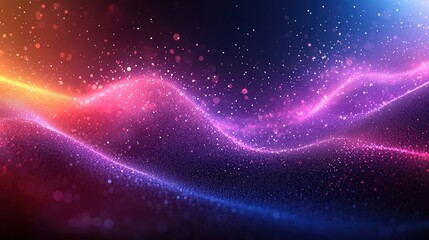 Obraz premium Abstract wave of colorful light particles on a dark background.