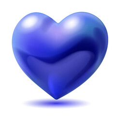 Large beautiful blue heart with glares and soft shadow, isolated on white background