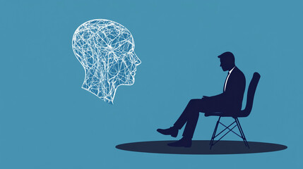Abstract Mental Health Concept with Silhouette and Neural Network Head