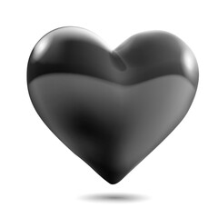 Large beautiful black heart with glares and soft shadow, isolated on white background