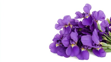 Vibrant Purple Iris Flowers on White Background