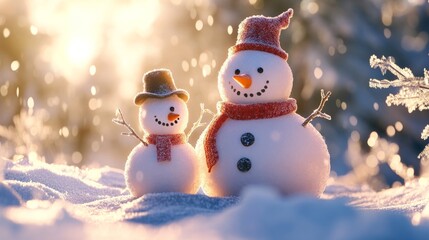 Obraz premium 3d happy snowman family in the forest