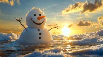 snowman with smiling face in the park.