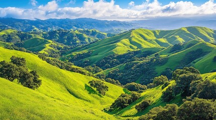 Obraz premium Lush Green Rolling Hills Under Blue Sky
