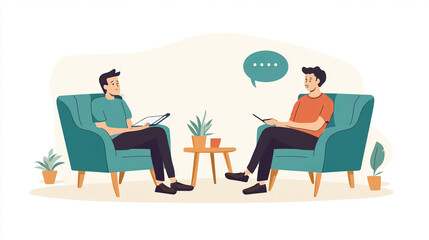 Psychotherapy Session with Therapist and Patient in Minimalist Illustration