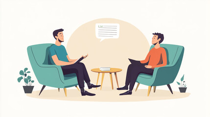 Psychotherapy Session with Therapist and Patient in Minimalist Illustration