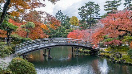 Fototapeta premium Tranquil Autumn Scene in Japanese Garden