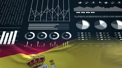 Spain flag - Waving flag on report analytics data statement - Powered by Adobe