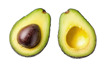 green fresh avocado sliced isolated on transparent background