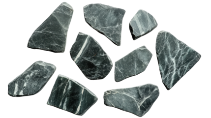 Collection of green marble stones, white isolated background.