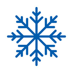Simple single Snowflake icon sign symbol vector illustration isolated on white background. Christmas icon. Abstract snow logo frost cold weather. Winter precipitation. Flat blue snowflake symbol. EPS