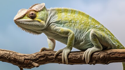 Obraz premium Lizard perched on a branch basking under the afternoon sun in a lush, green habitat