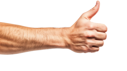 Hand showing thumbs up gesture, white isolate background