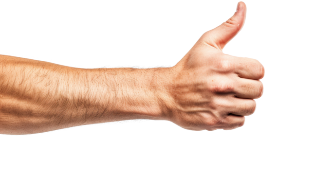 Hand showing thumbs up gesture, white isolate background