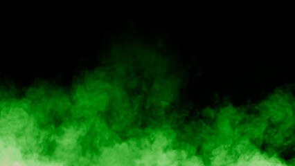 Abstract green fire smoke misty fog on isolated black background. Texture overlays. Design element.