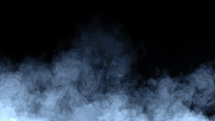 Abstract blue fire smoke misty fog on isolated black background. Texture overlays. Design element.