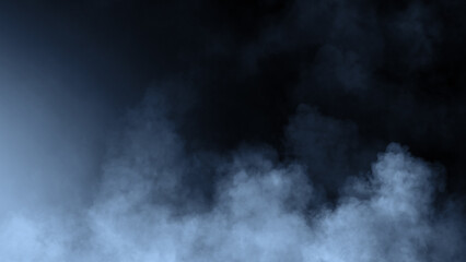 Abstract blue fire smoke misty fog on isolated black background. Texture overlays. Design element.