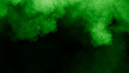 Abstract green fire smoke misty fog on isolated black background. Texture overlays. Design element.