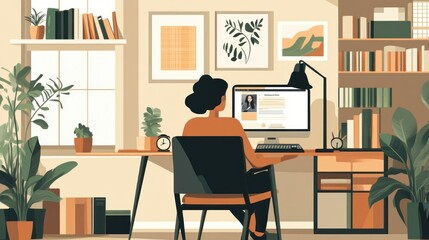 Woman Working at Home Office