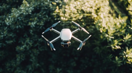 A futuristic AI-driven autonomous drone for high-resolution aerial photography, clean urban or rural setting with drones designed for capturing detailed aerial images for various applications