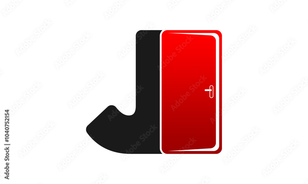 Wall mural Letter J alphabet with red open door illustration design vector