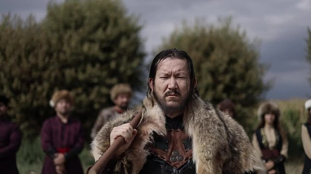 Barbarian warrior king with an ax in his hand