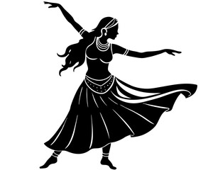 , Female dancer dancing traditional dances vector art illustration