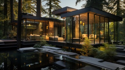 Obraz premium Modern Glass House in the Forest