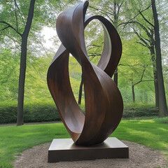 Outdoor sculpture exhibition in a park with modern art pieces