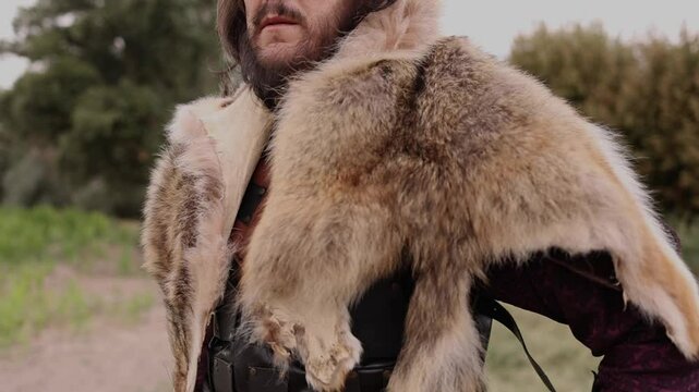 Barbarian warrior wearing wolf fur