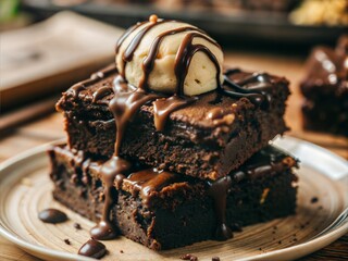 Delicious Chocolate Brownie with Whipped Cream