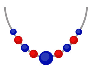 Silver necklace with blue and red beads isolated on white