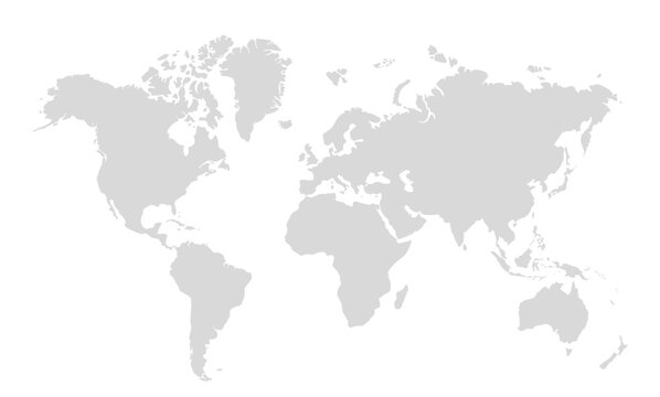 World map vector, isolated on white background. Flat Earth, gray map template for web site pattern, anual report, inphographics.
