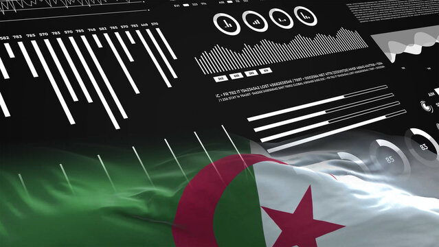 Algeria flag - Waving flag on report analytics data statement
