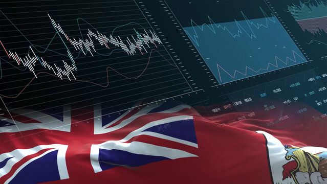 Bermuda flag - Waving flag on report analytics data statement