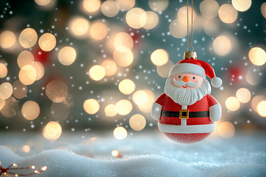 A delicate, festive hanging ornament featuring a detailed, smiling Santa Claus doll dressed in classic red attire. AI generative