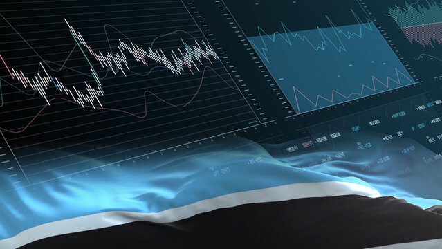 Botswana flag - Waving flag on report analytics data statement - Powered by Adobe