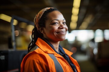 Fototapeta premium Portrait of a joyful middle aged female warehouse worker