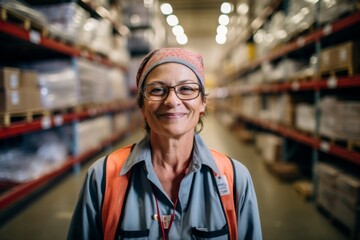 Portrait of a joyful middle aged female warehouse worker