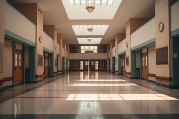 Interior of a high school hallway