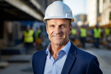 Smiling portrait of a middle aged businessman on construction site