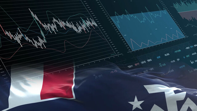 French Southern and Antarctic Lands flag - Waving flag on report analytics data statement - Powered by Adobe