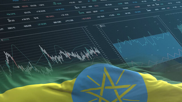 Ethiopia flag - Waving flag on report analytics data statement